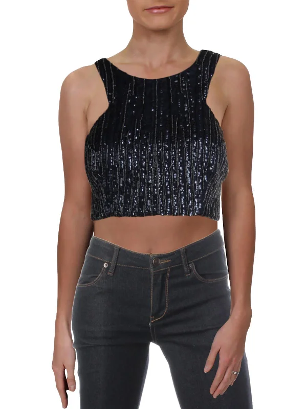 Timeless Elegance Juniors Womens Sequined Sleeveless Crop Top