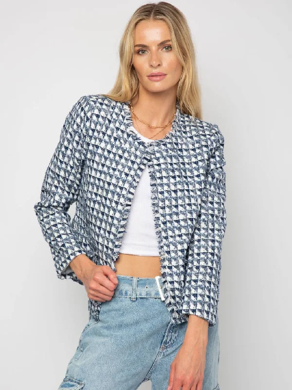 Women's Travel Attire Veronica Double Breasted Tweed Jacket - Navy