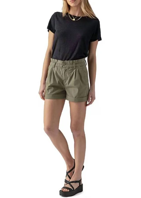 Women's Clothing Sale Online Elastic Waist Cuffed Short In Burnt Olive