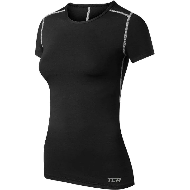 Women's Travel Apparel TCA Pro Performance Womens Short Sleeve Baselayer Running Top - Black