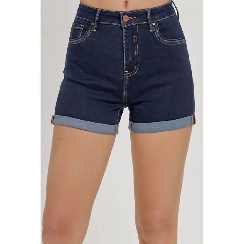 Discount Store High Rise Double Roll Short In Blue