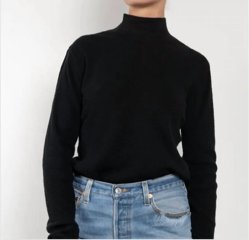 Women's Everyday Apparel Thermal Mock Neck Top In Black