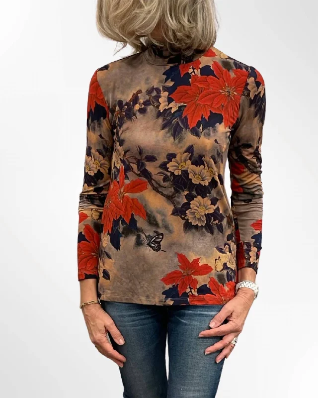 Women's Casual Apparel For Weekends Claret Mock Neck Top In Multi