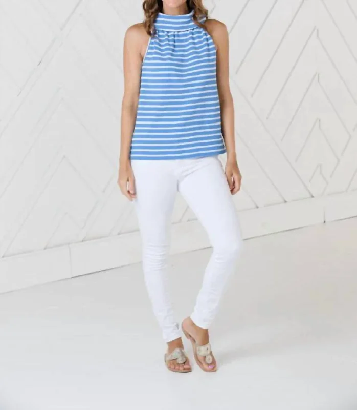 Women's Office Attire Stripe Cowl Neck Top In Marina/white Stripe