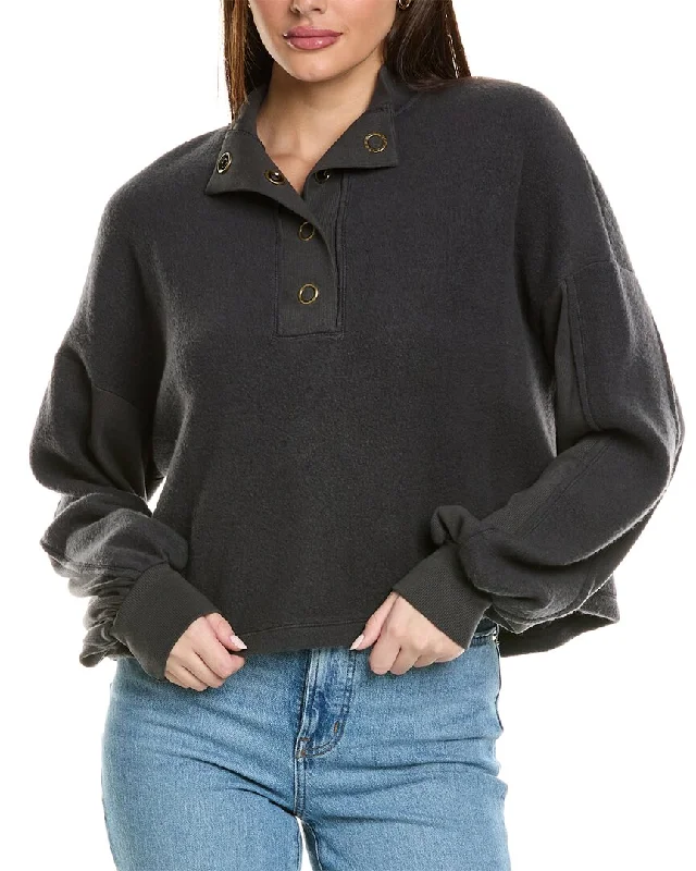 Women's Comfortable Lounge Attire Project Social T Saturn Mixed Fleece Henley Sweatshirt