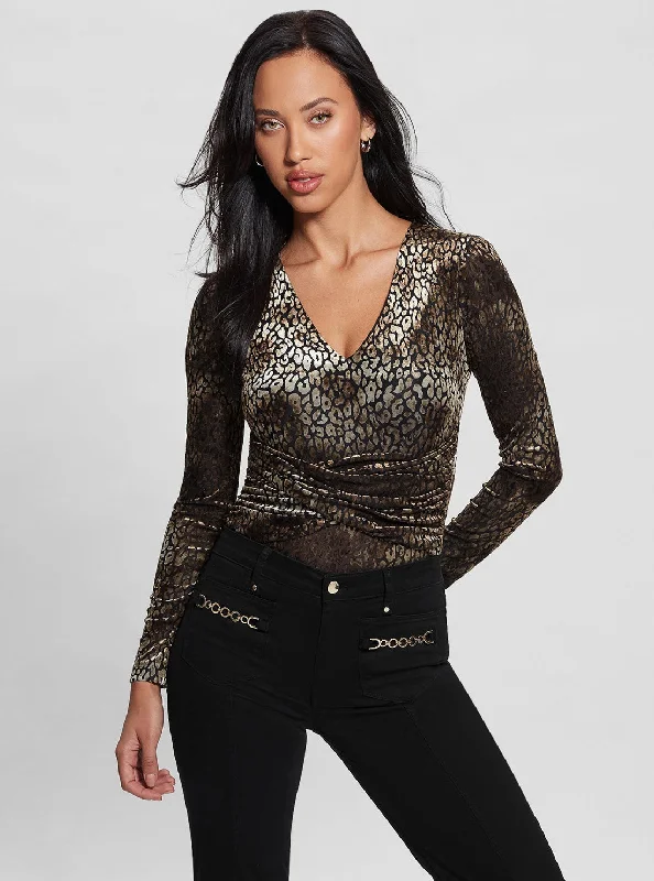 Urban Femme Streetwear Dark Brown Belinda Velvet Print Top