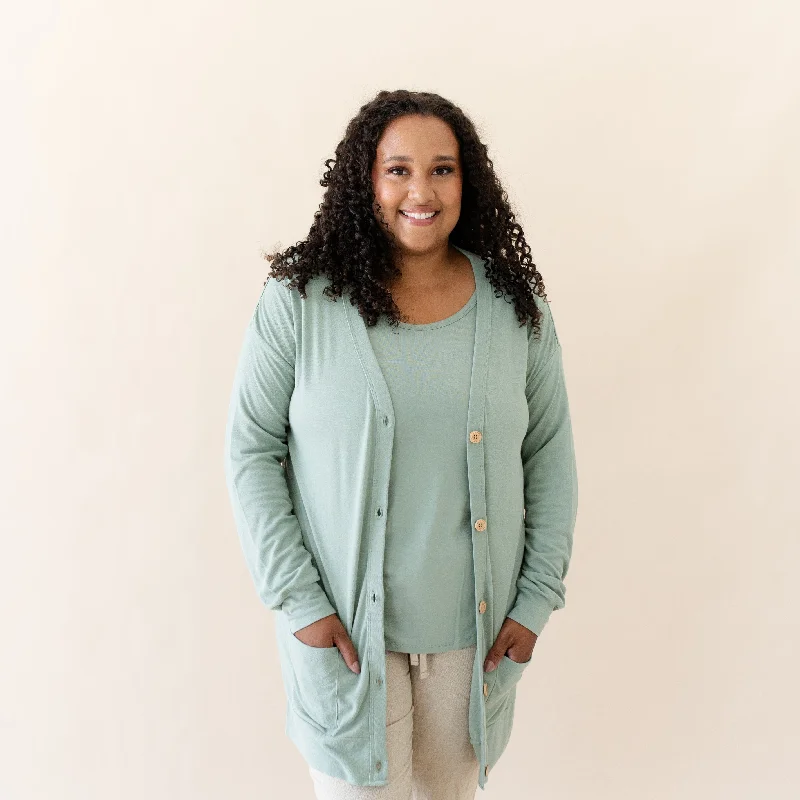 Online Boutique Stores Bamboo Jersey Adult Cardigan in Thyme