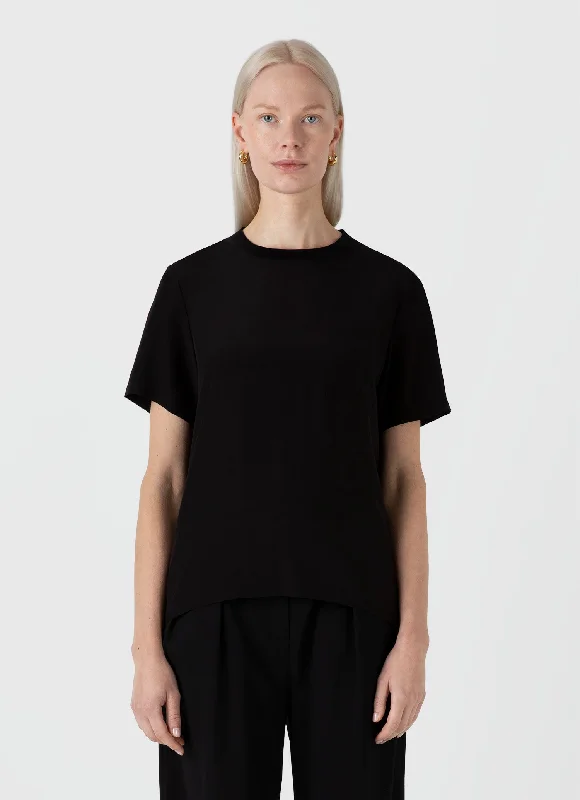 Women's Office Outfit Women's Woven Silk T-shirt in Black