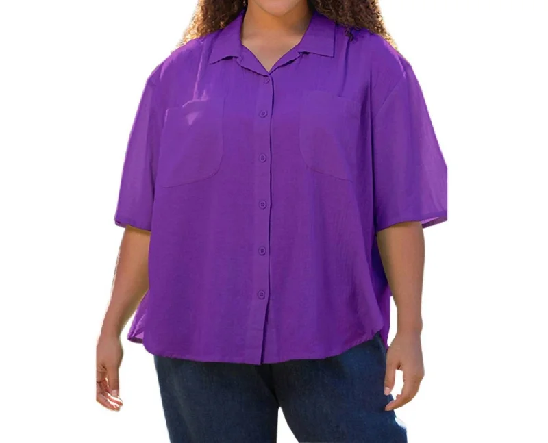 Flash Sale Clothing Cotton Short Sleeve Collar Shirt - Plus In Acai