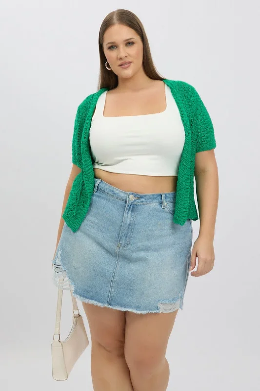 Women's Clothes And Apparel Green Crochet Cardigan Short Sleeve V Neck