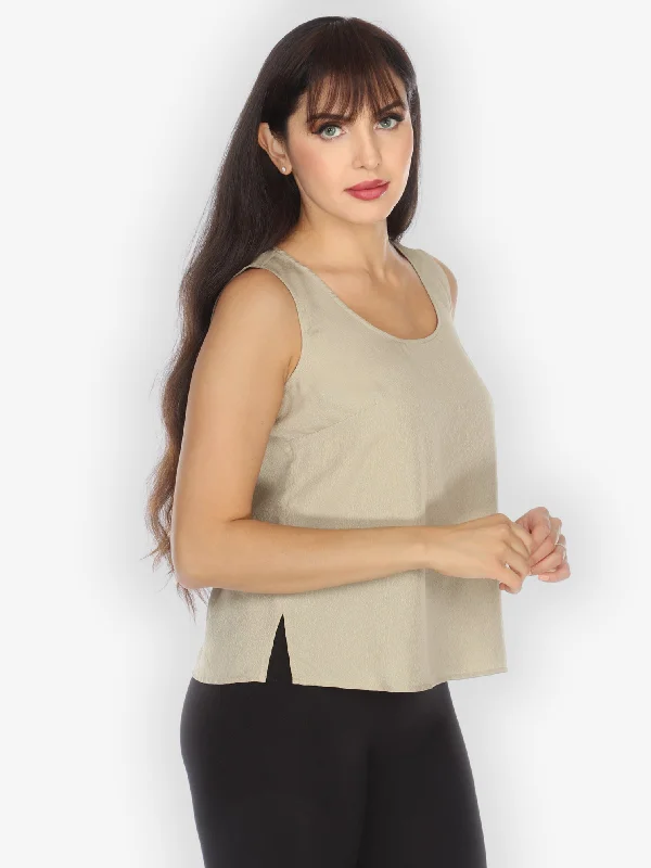 Relaxed Fit Women's Fashion Silk Light Taupe Tank Top