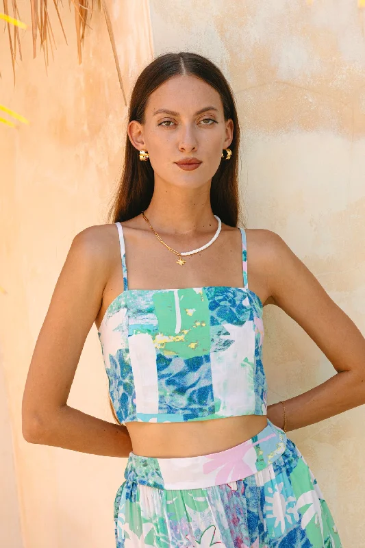 Outfits For Girls Maeve Aqua Blue Green Abstract Crop Top