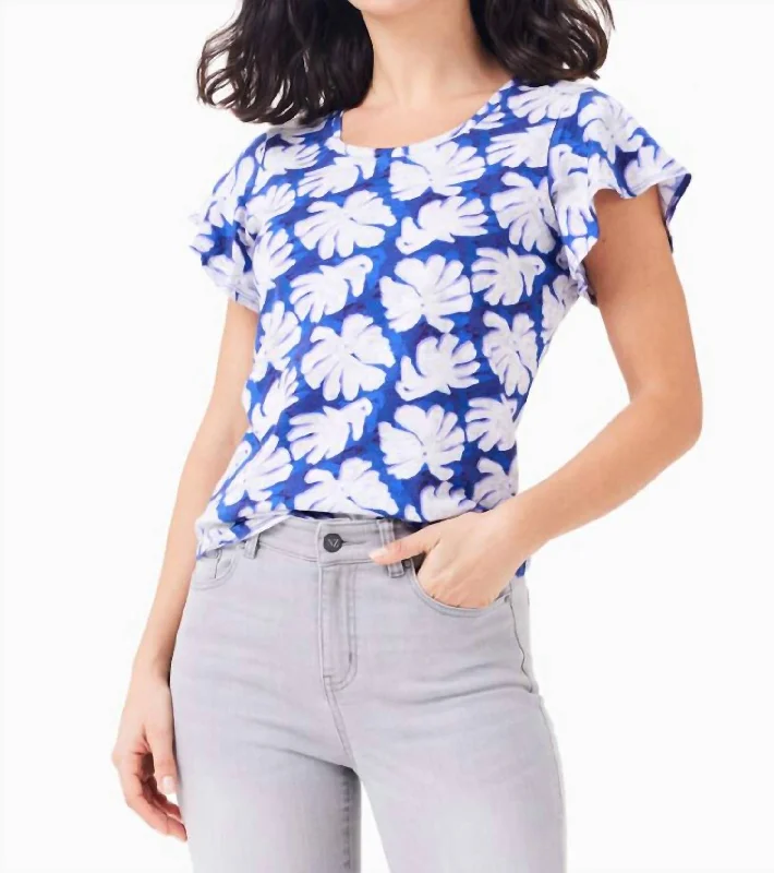 Stylish Women's Clothes for Work and Play Shadow Palm Flutter Short Sleeve Tee In Blue Multi