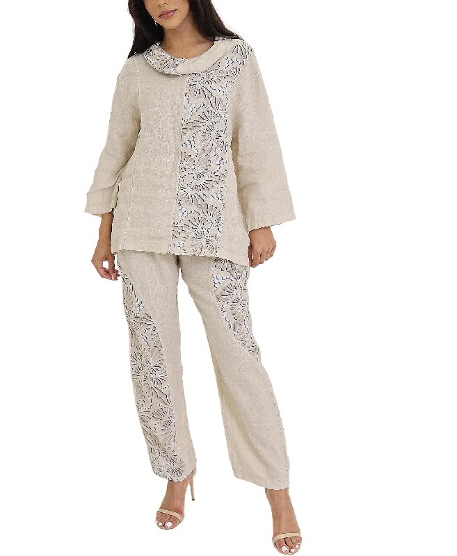 Classic Women's Apparel Linen Printed Top & Pants - 2 Pc Set