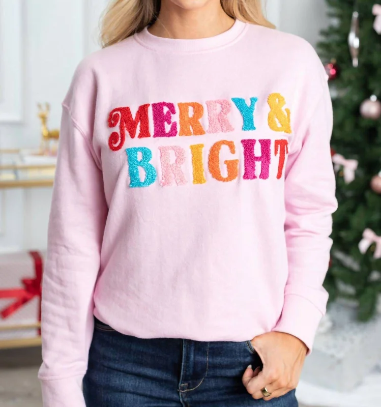 Women's Comfy Loungewear Outfit Merry & Bright Sweatshirt In Pink