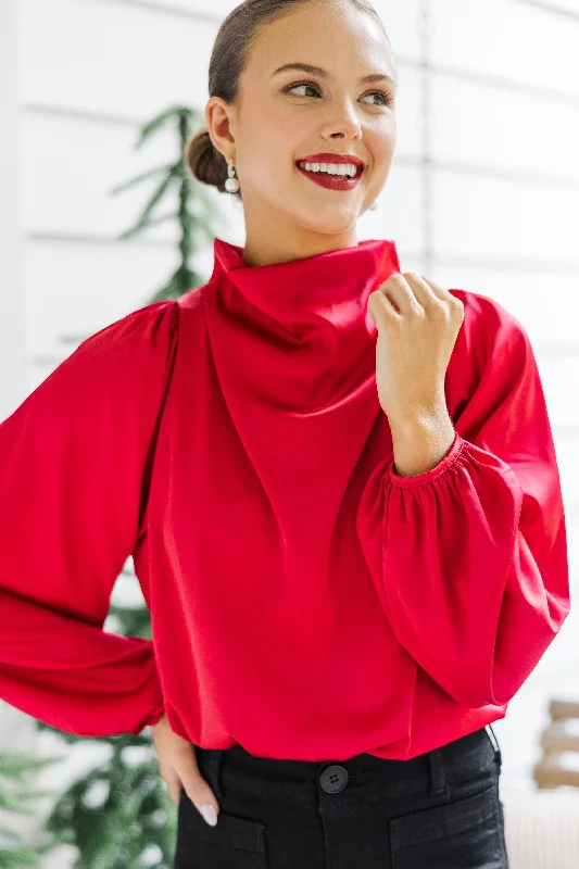 Trendy Online Boutiques Embrace The Joy Red Satin Blouse