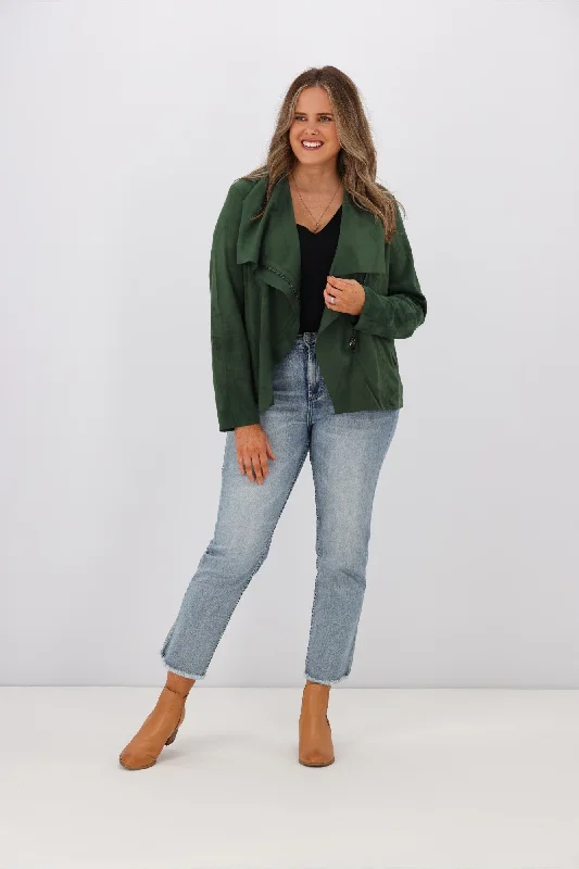 Women's Transitional Outfit Shine On Label Thiago Sueded Waterfall Jacket Green