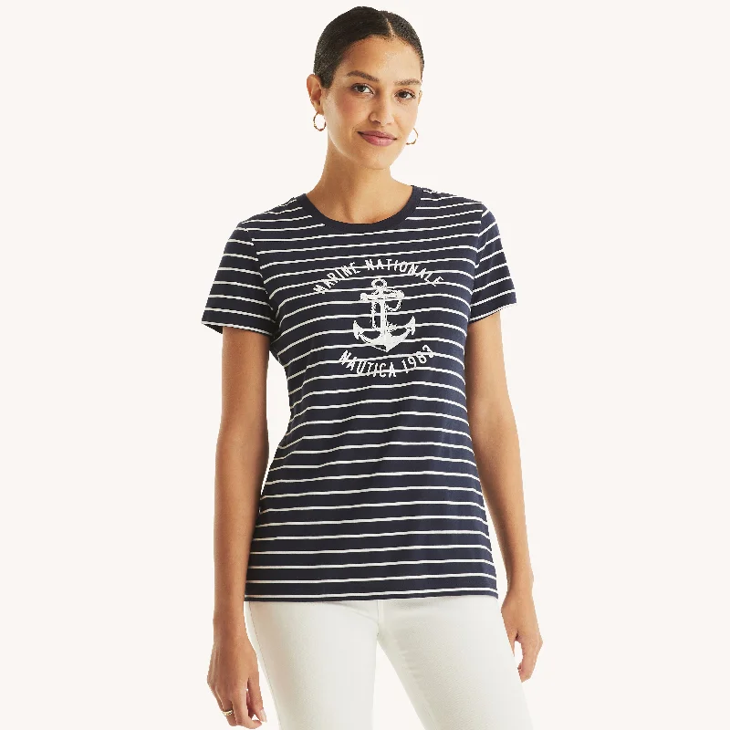 Comfortable Women's Clothes Nautica Womens Striped Marine Graphic T-Shirt