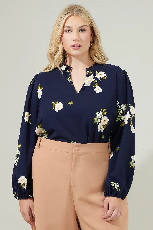 Clothes Woman Arlene Floral Split Neck Blouse Curve