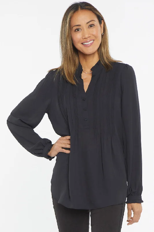 Women's Resort Attire Pleated Front Tunic - Black