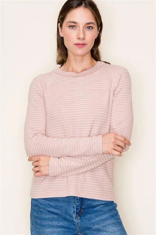 Best Online Women's Boutiques Mauve & White Striped Long Sleeve Basic