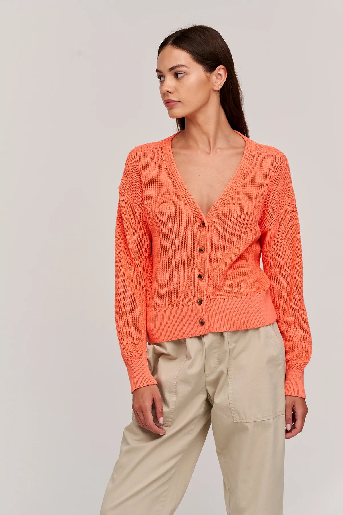 Casual Apparel For Women Solange Textured Cotton Cardigan - Coral