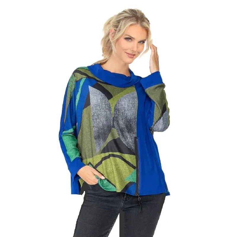 Vintage-Inspired Garments Abstract Print Draped Neck Top in Royal/Multi - 6720T