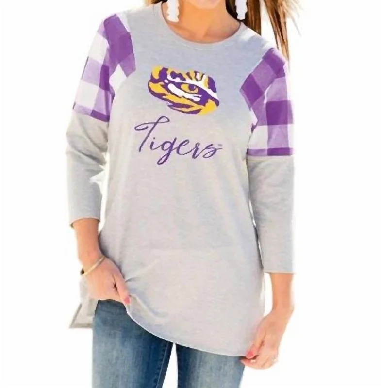 Big Savings Lsu Get In Check Tunic In Grey/purple