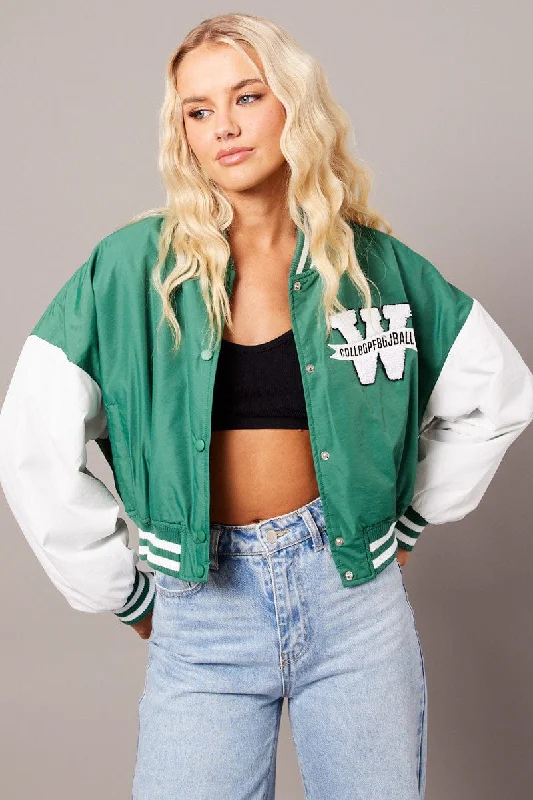 Stylish Women's Garments For Holidays Green NYC Varsity Bomber Jacket