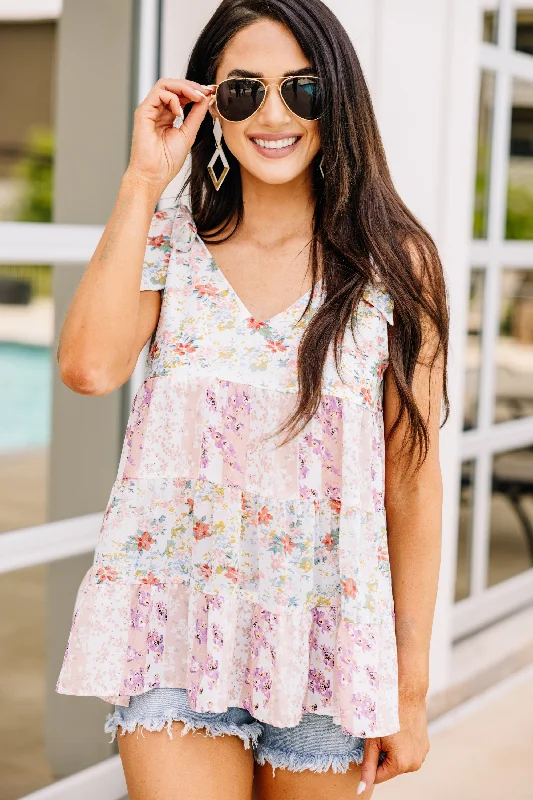 Women's Outdoor Attire Looking For Joy Blush Pink Ditsy Floral Tank