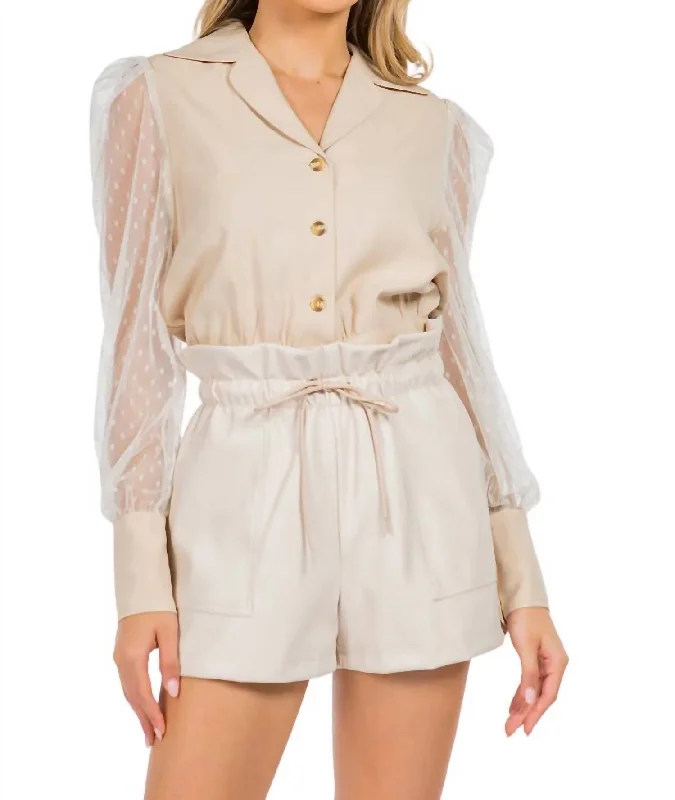 Evening Elegance Pocket Detail Leather Shorts In Beige