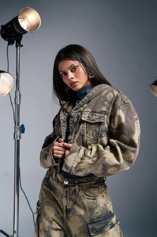 High End Women's Wear Camoclipse Cropped Denim Jacket